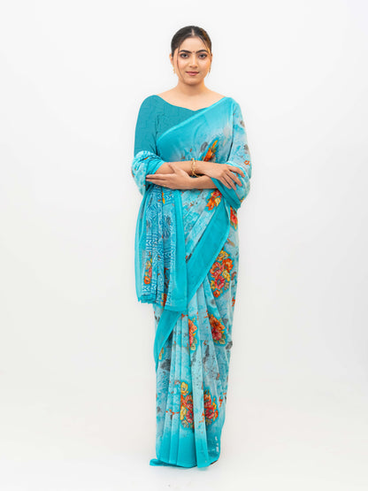 Sky Blue Chiffon Saree