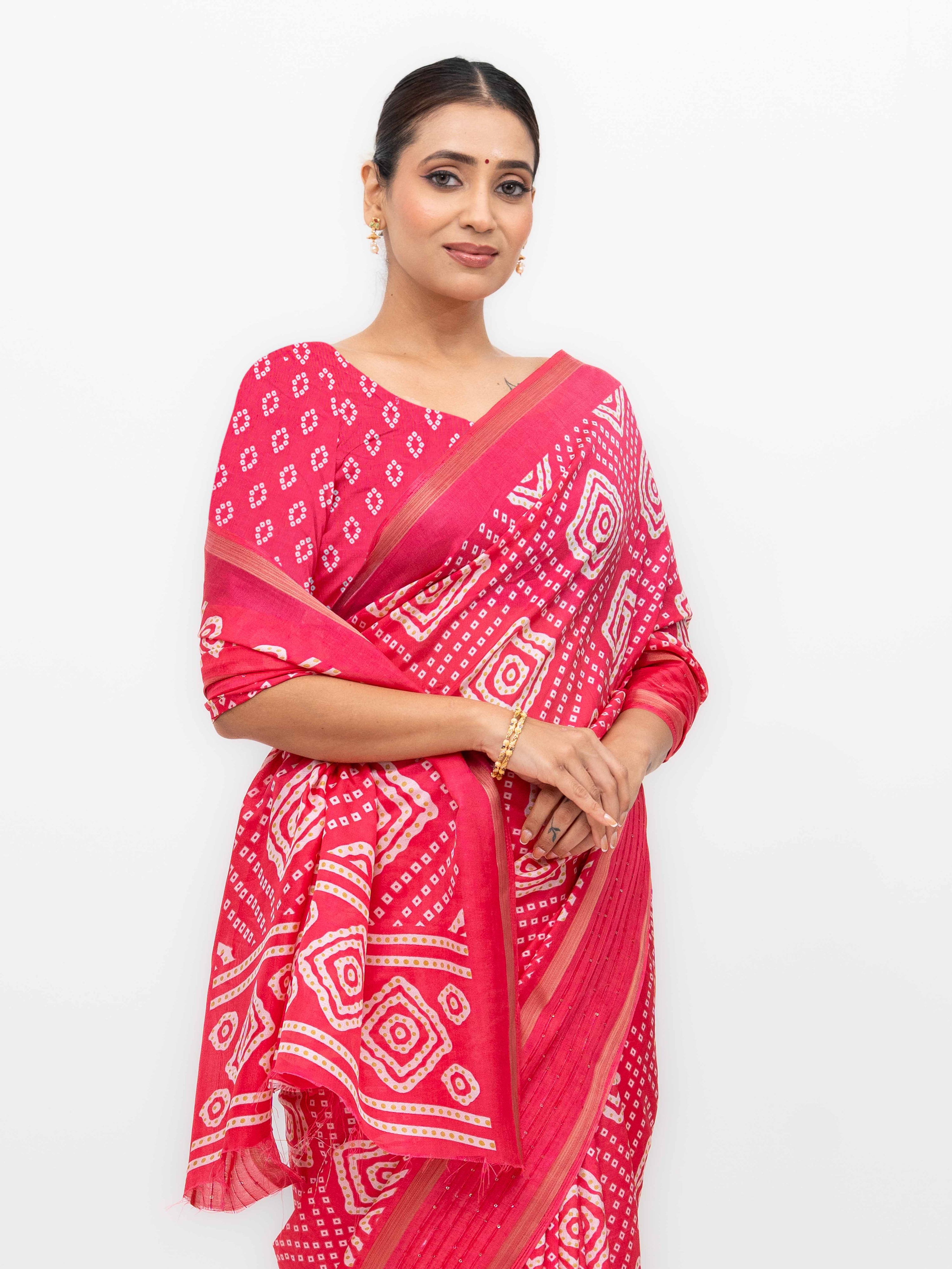 Pink Viscose Bandhani Saree
