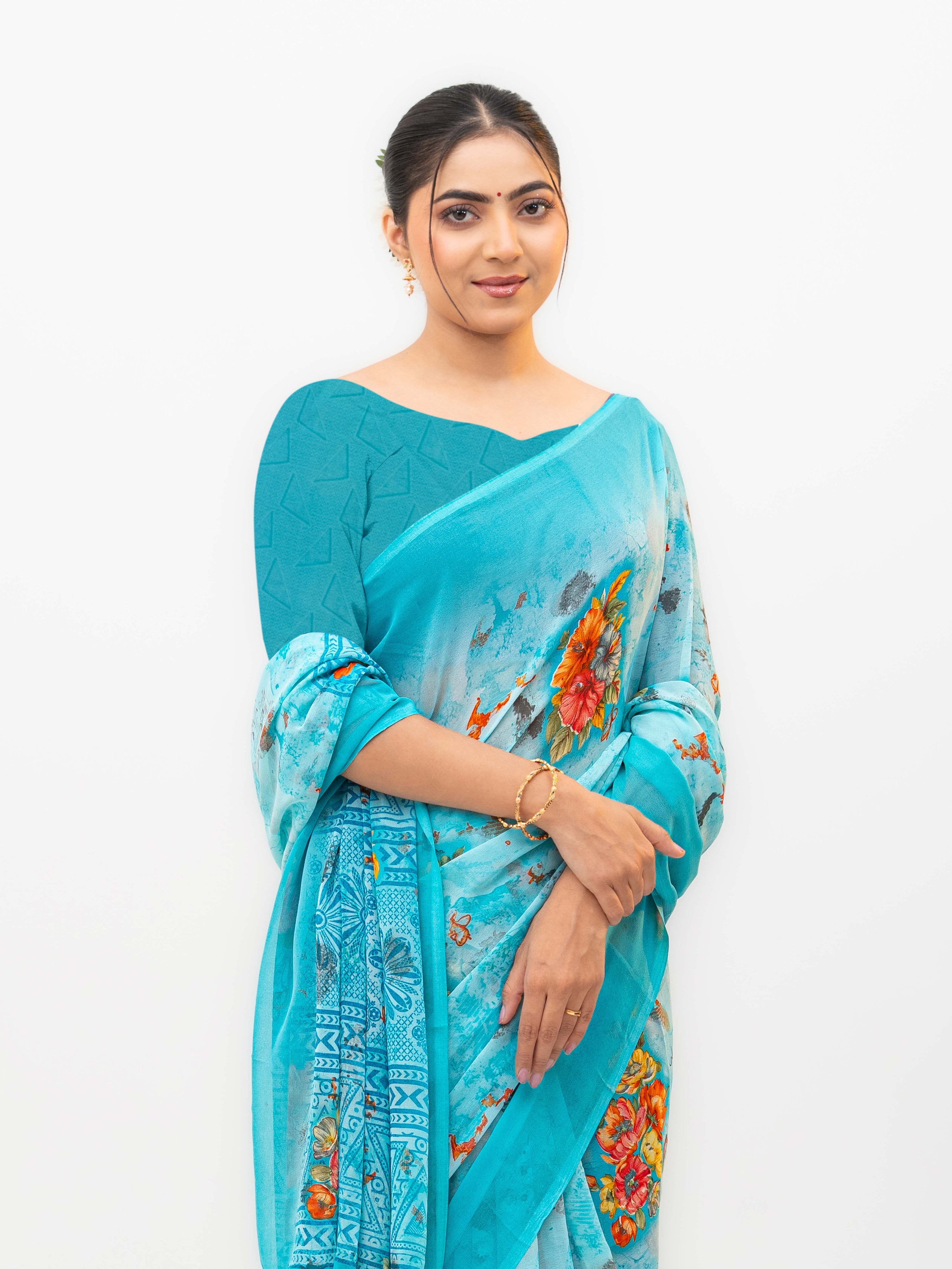 Sky Blue Chiffon Saree