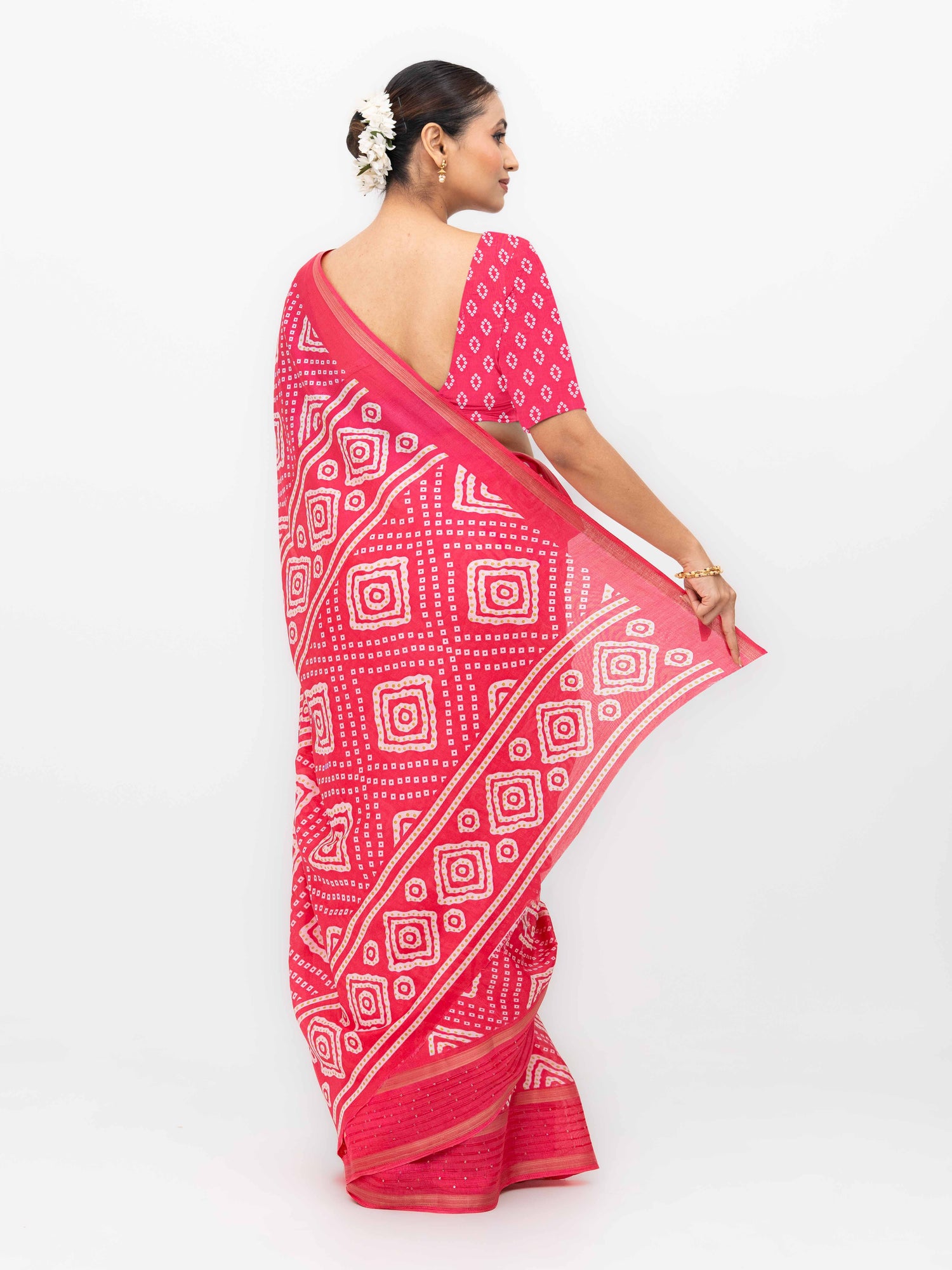 Pink Viscose Bandhani Saree