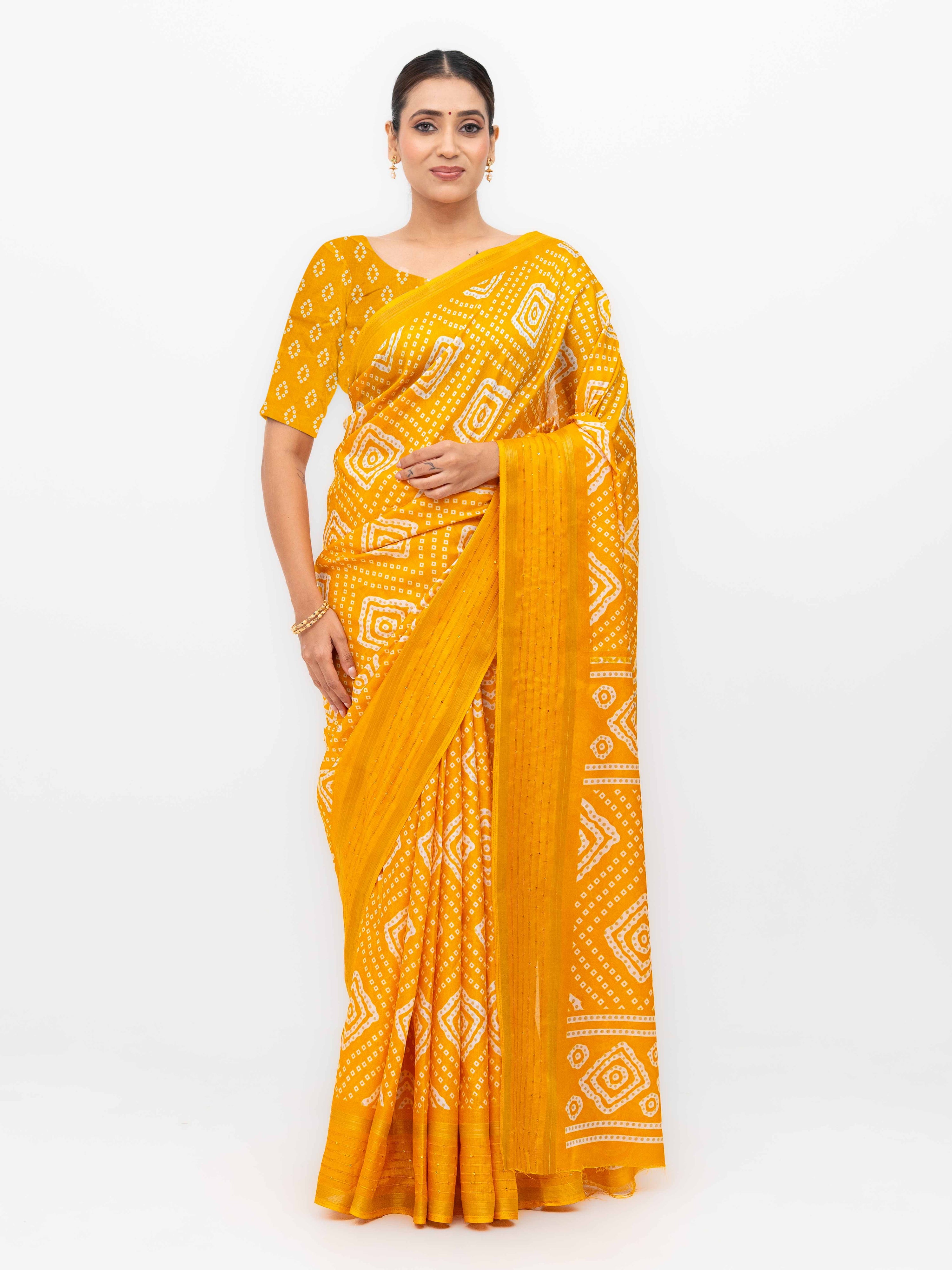Yellow Viscose Bandhani Saree