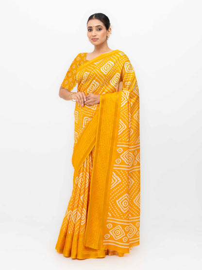 Yellow Viscose Bandhani Saree