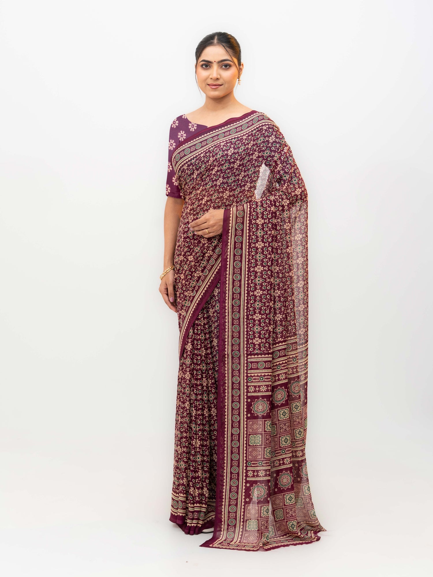 Wine Maroon Georgette Saree