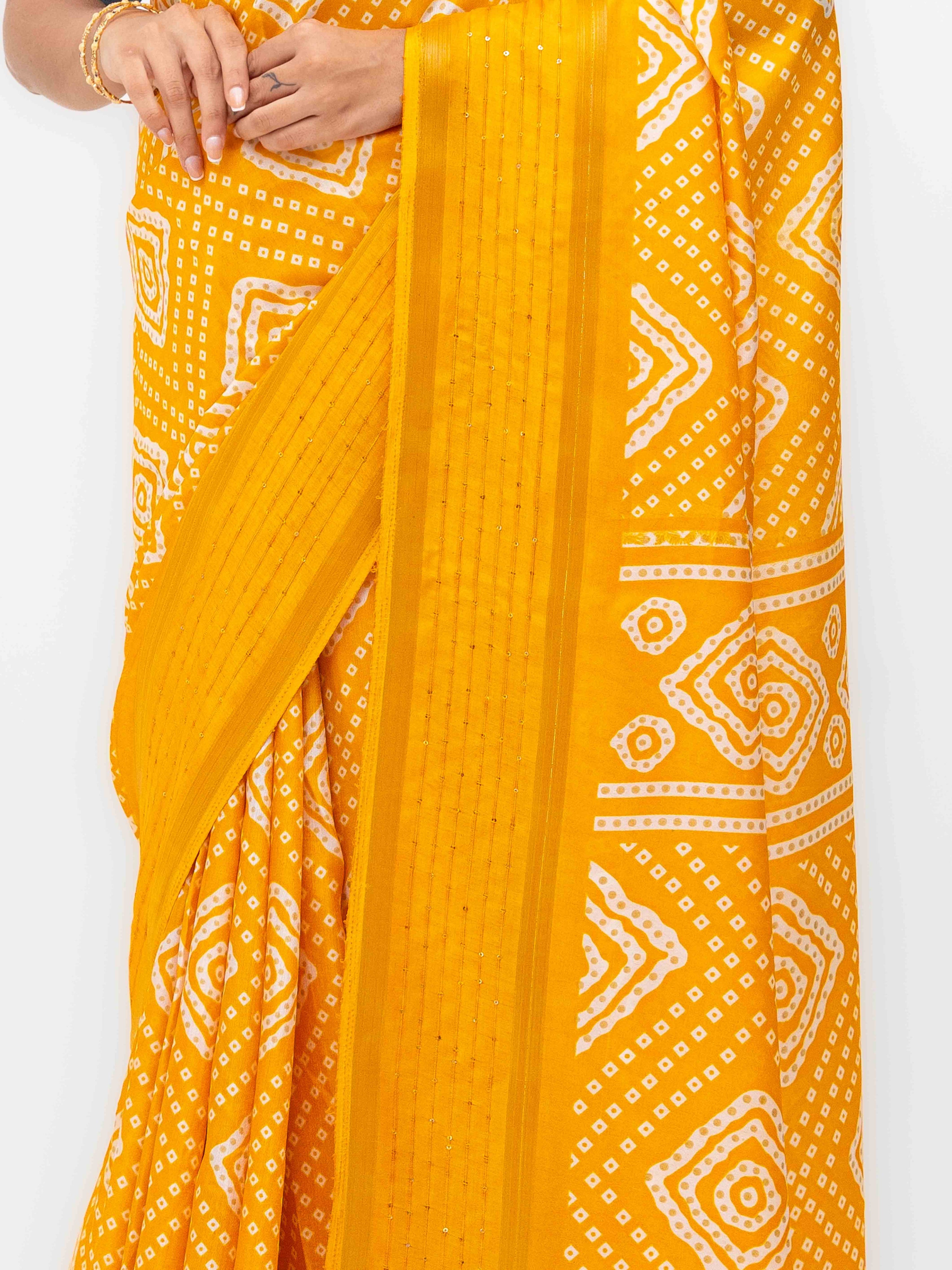 Yellow Viscose Bandhani Saree