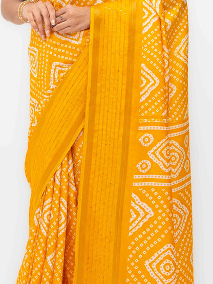 Yellow Viscose Bandhani Saree