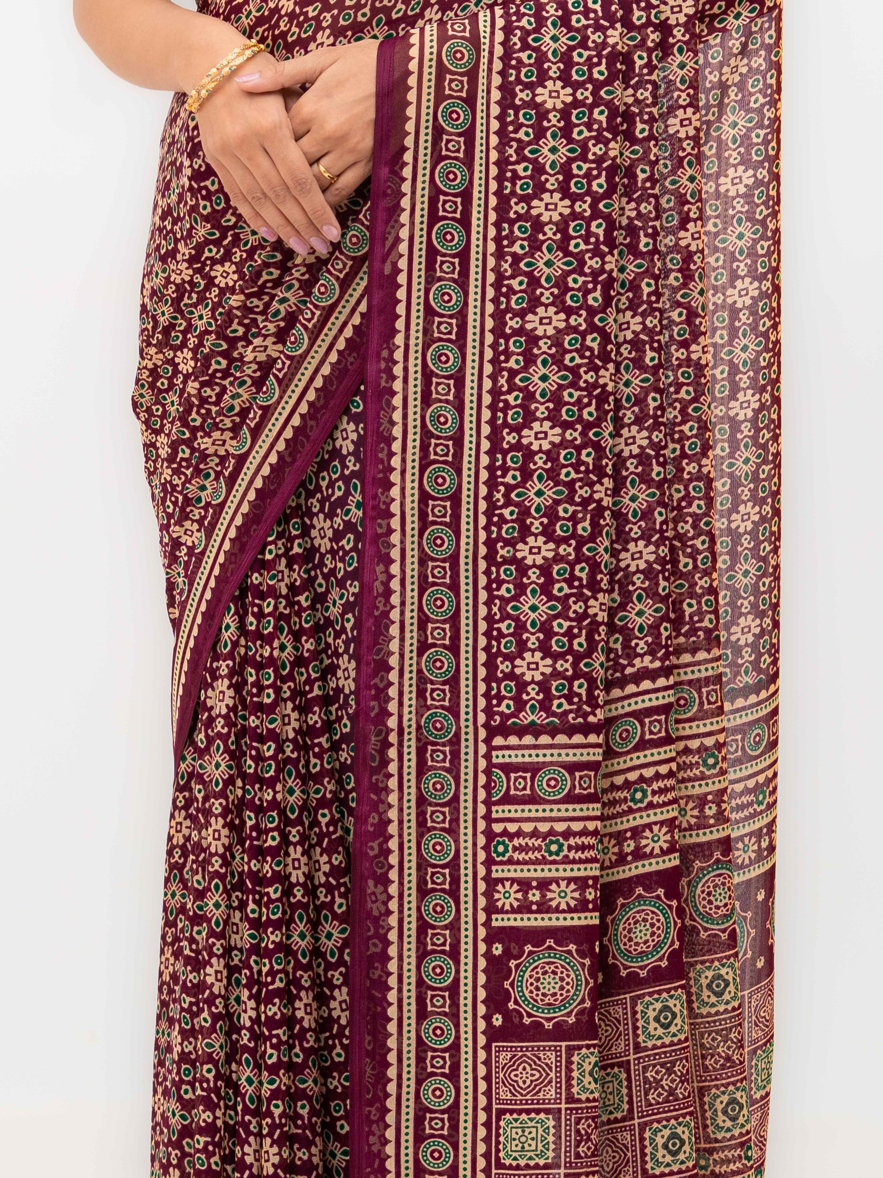 Wine Maroon Georgette Saree