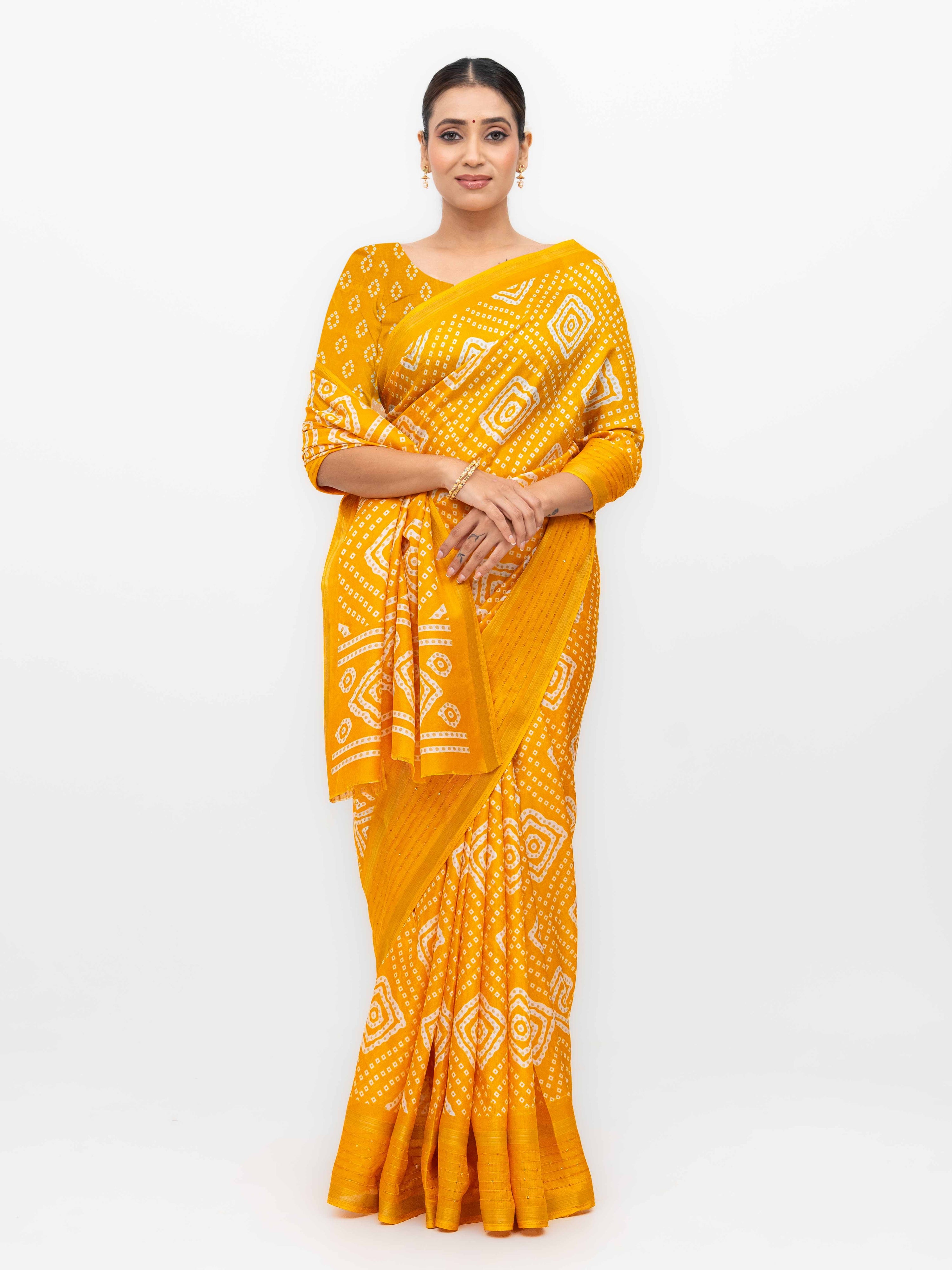 Yellow Viscose Bandhani Saree