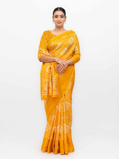Yellow Viscose Bandhani Saree