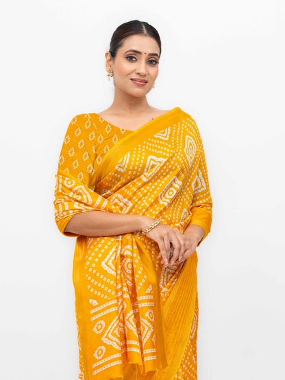Yellow Viscose Bandhani Saree