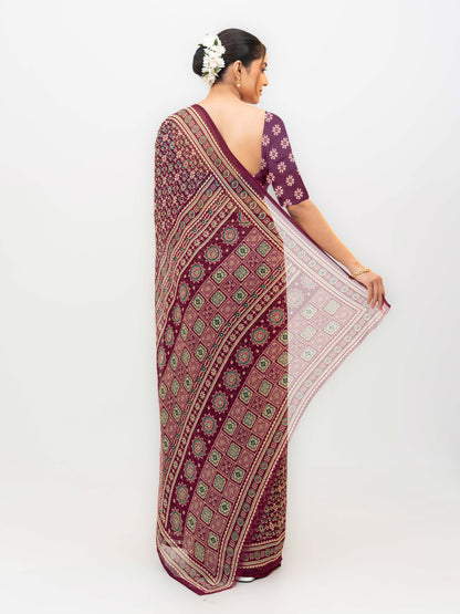 Wine Maroon Georgette Saree