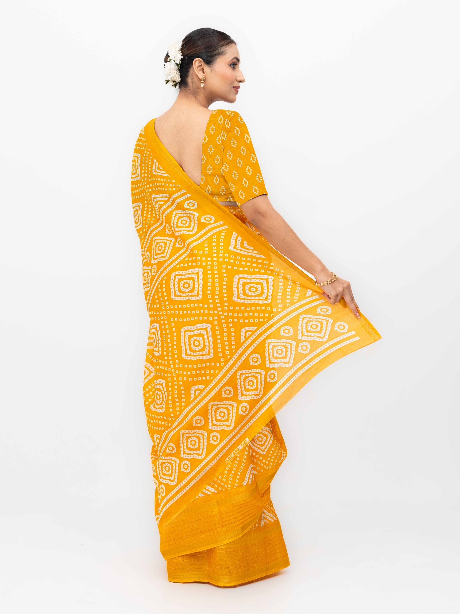 Yellow Viscose Bandhani Saree