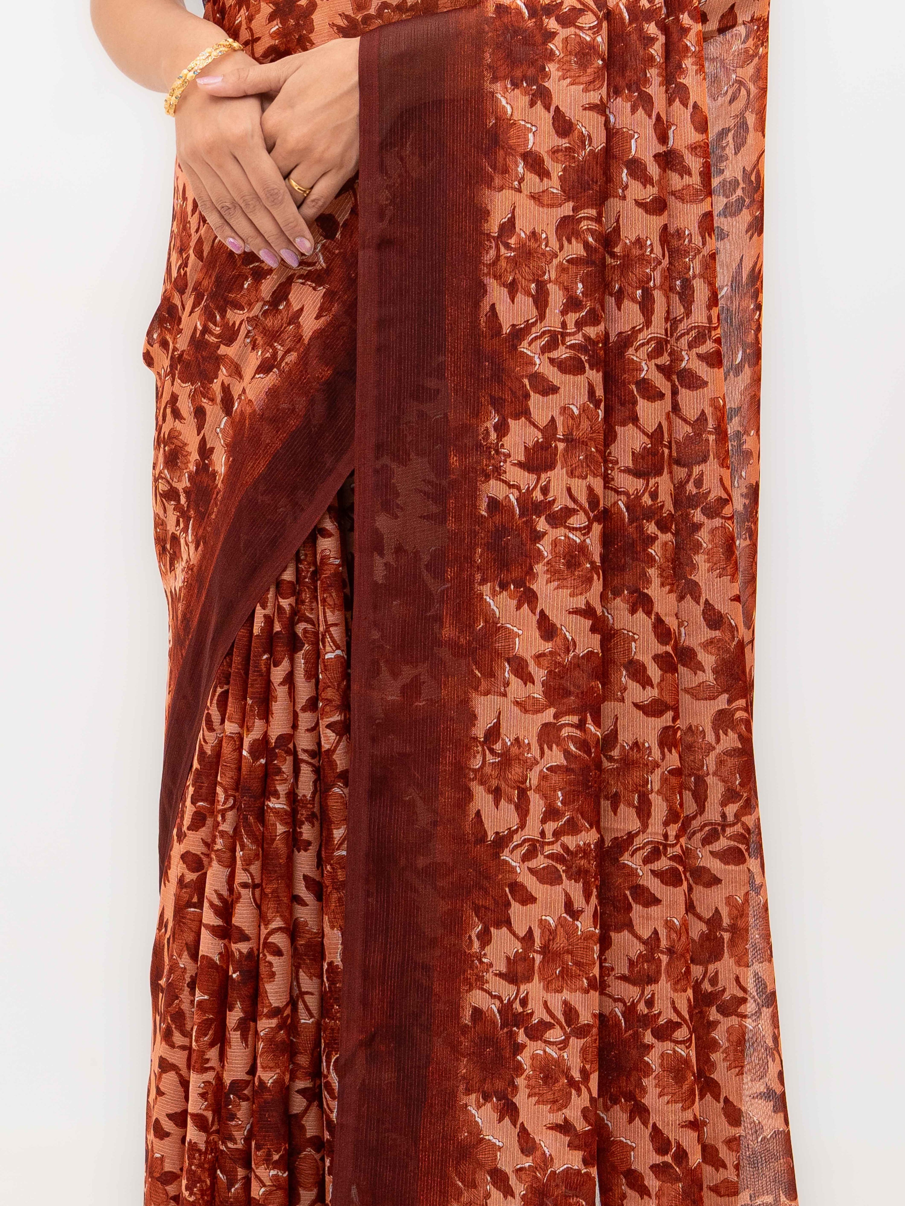 Rust Brown Chiffon Georgette Saree