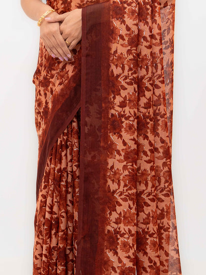 Rust Brown Chiffon Georgette Saree