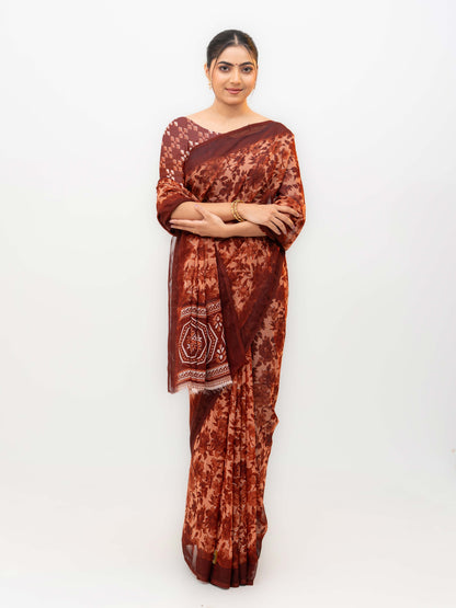 Rust Brown Chiffon Georgette Saree