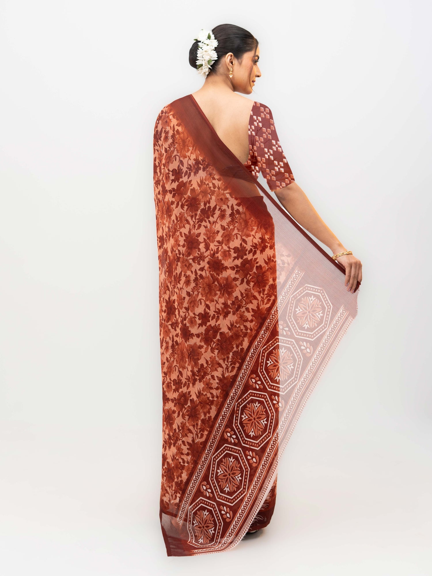 Rust Brown Chiffon Georgette Saree