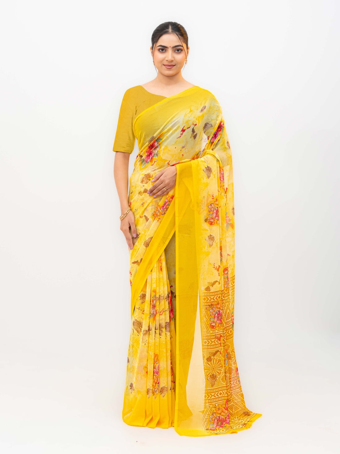 Yellow Chiffon Saree