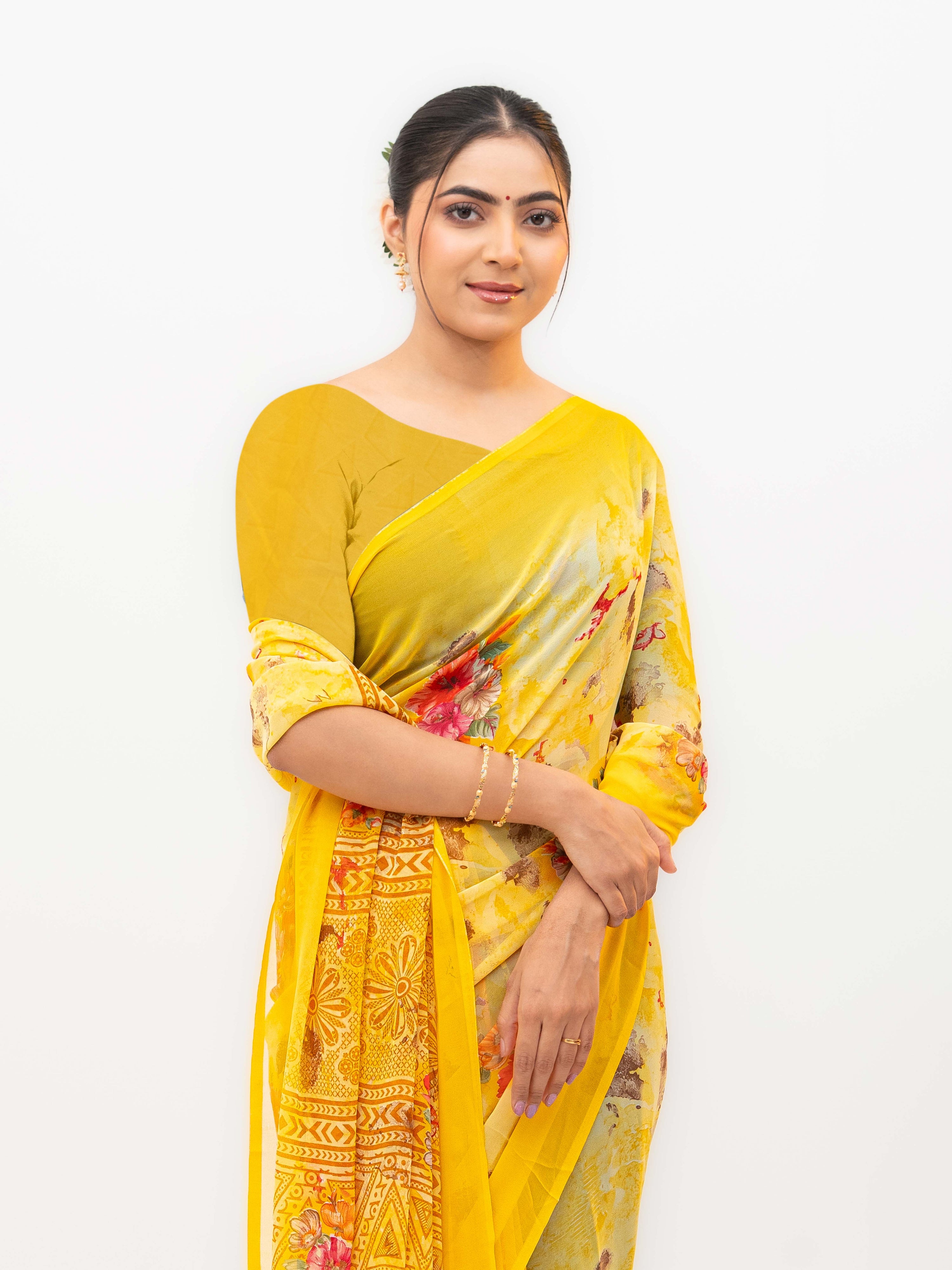 Yellow Chiffon Saree