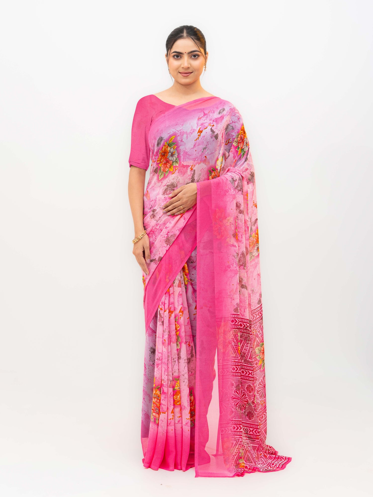 Pink Chiffon Saree