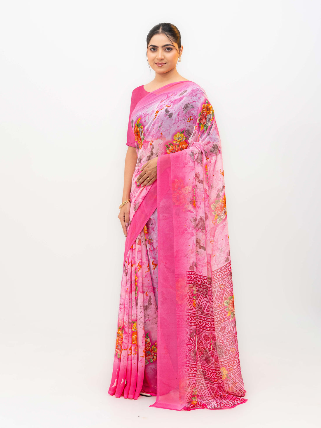 Pink Chiffon Saree