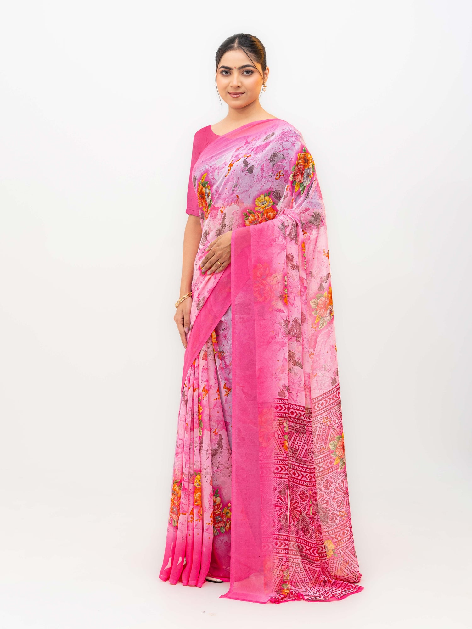 Pink Chiffon Saree
