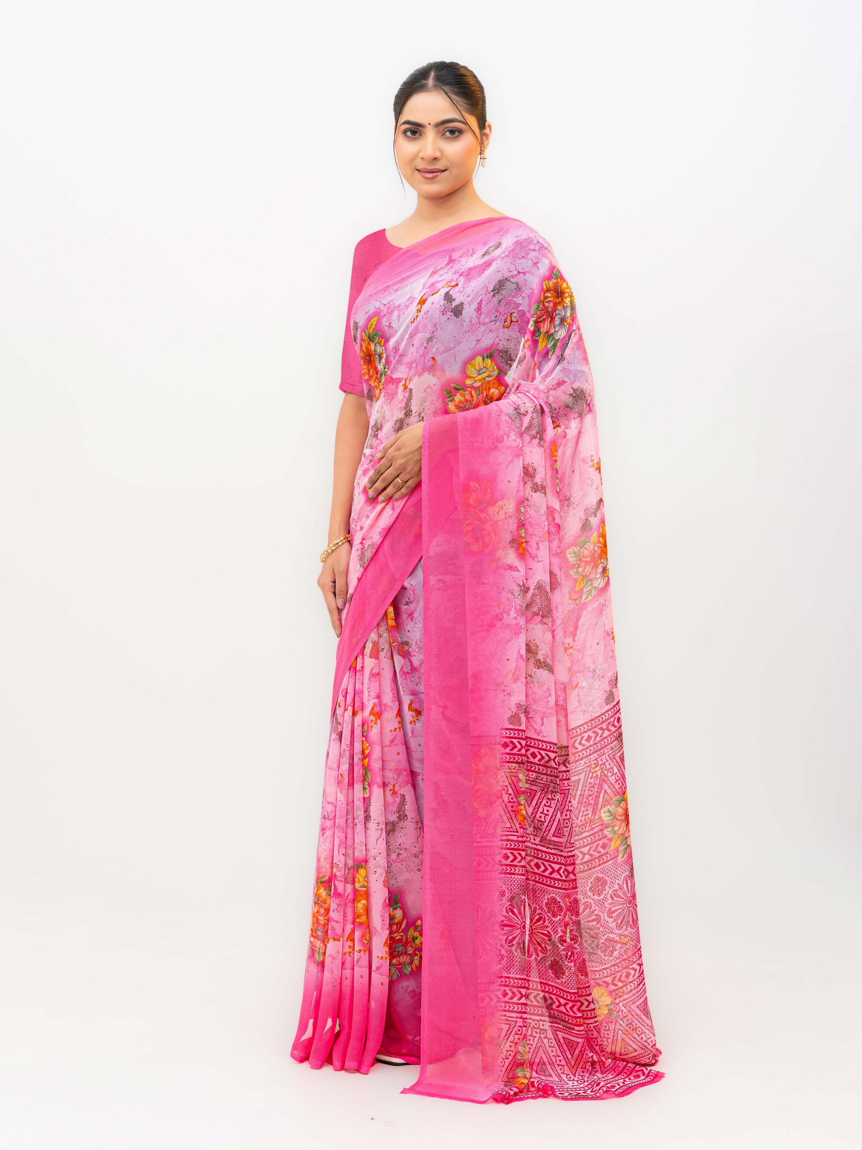 Pink Chiffon Saree