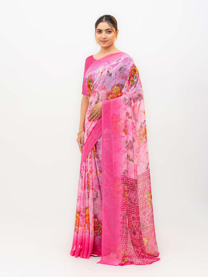 Pink Chiffon Saree