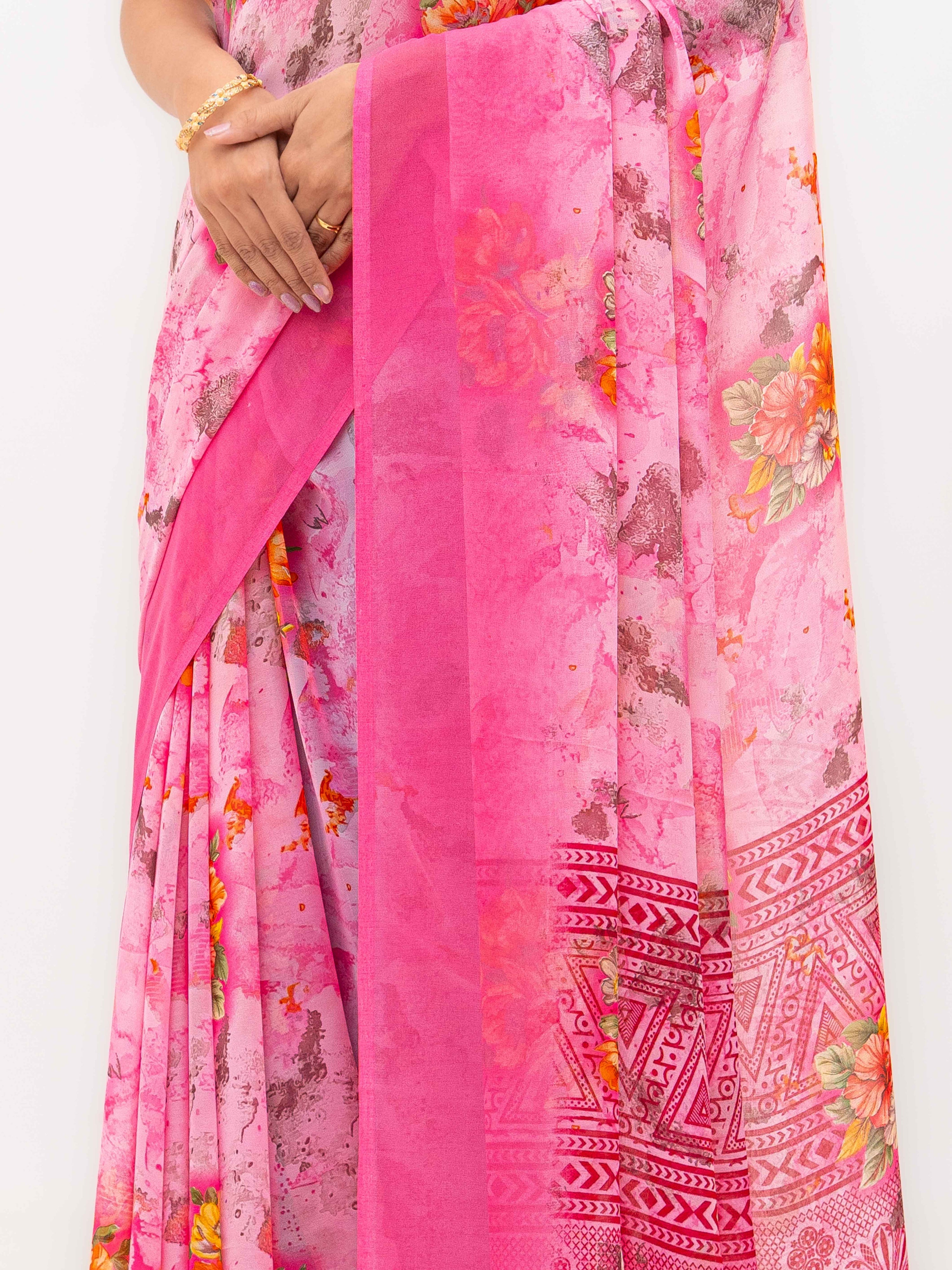 Pink Chiffon Saree