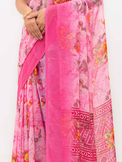 Pink Chiffon Saree