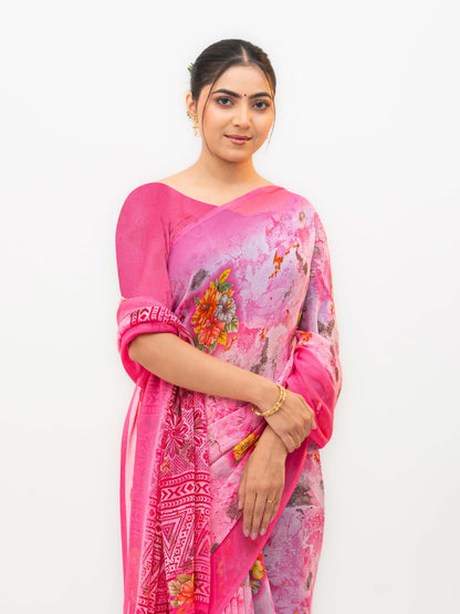 Pink Chiffon Saree
