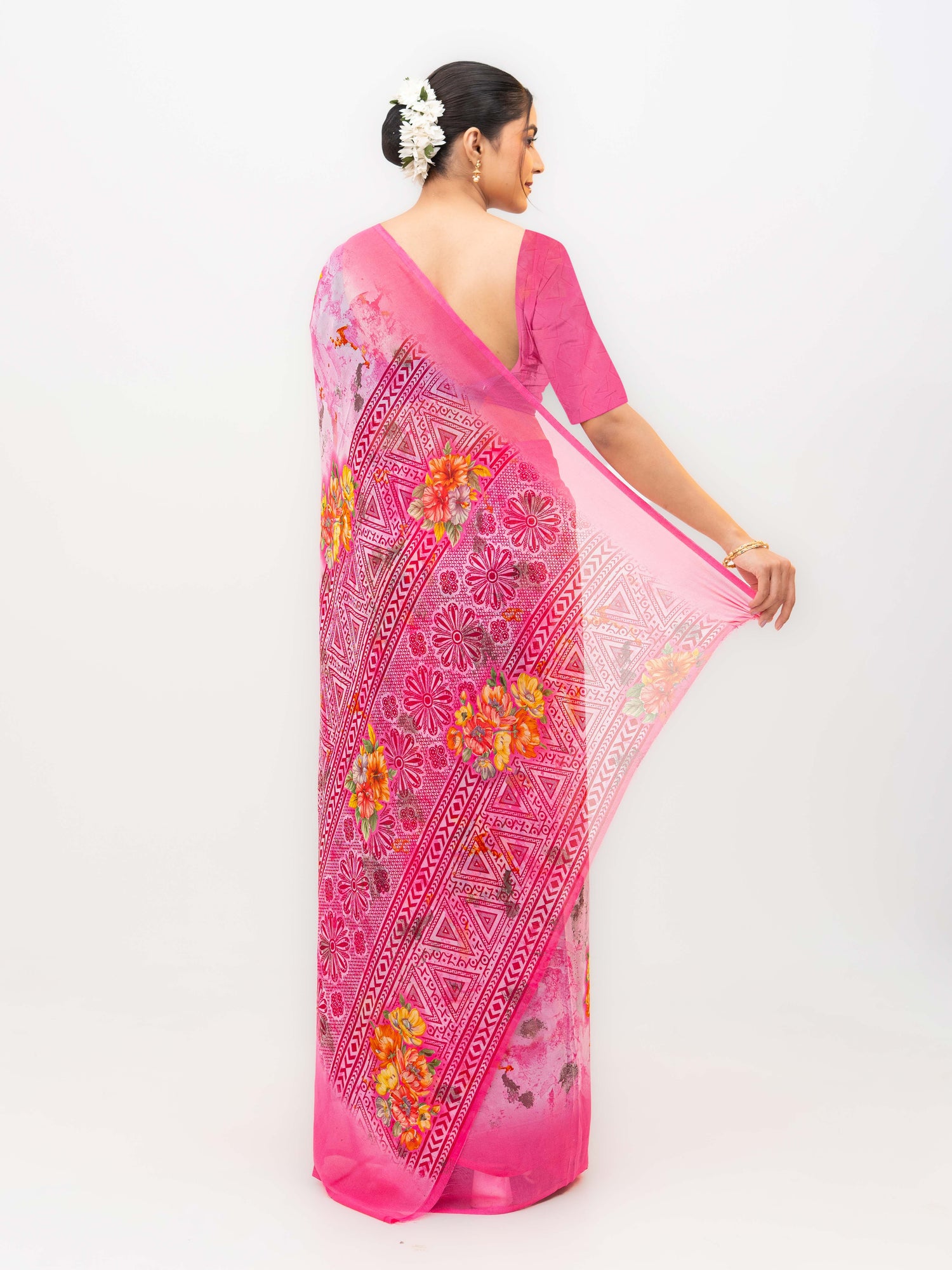 Pink Chiffon Saree