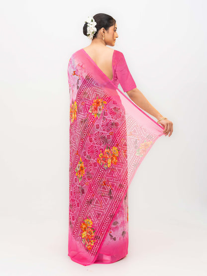 Pink Chiffon Saree