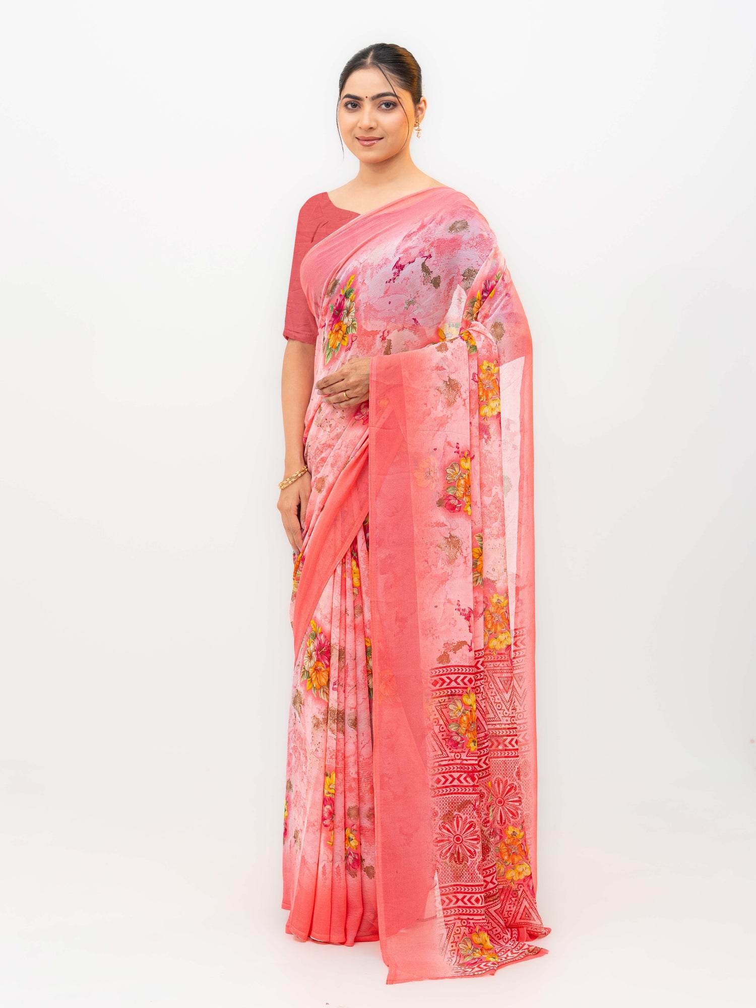 Baby Pink Chiffon Saree