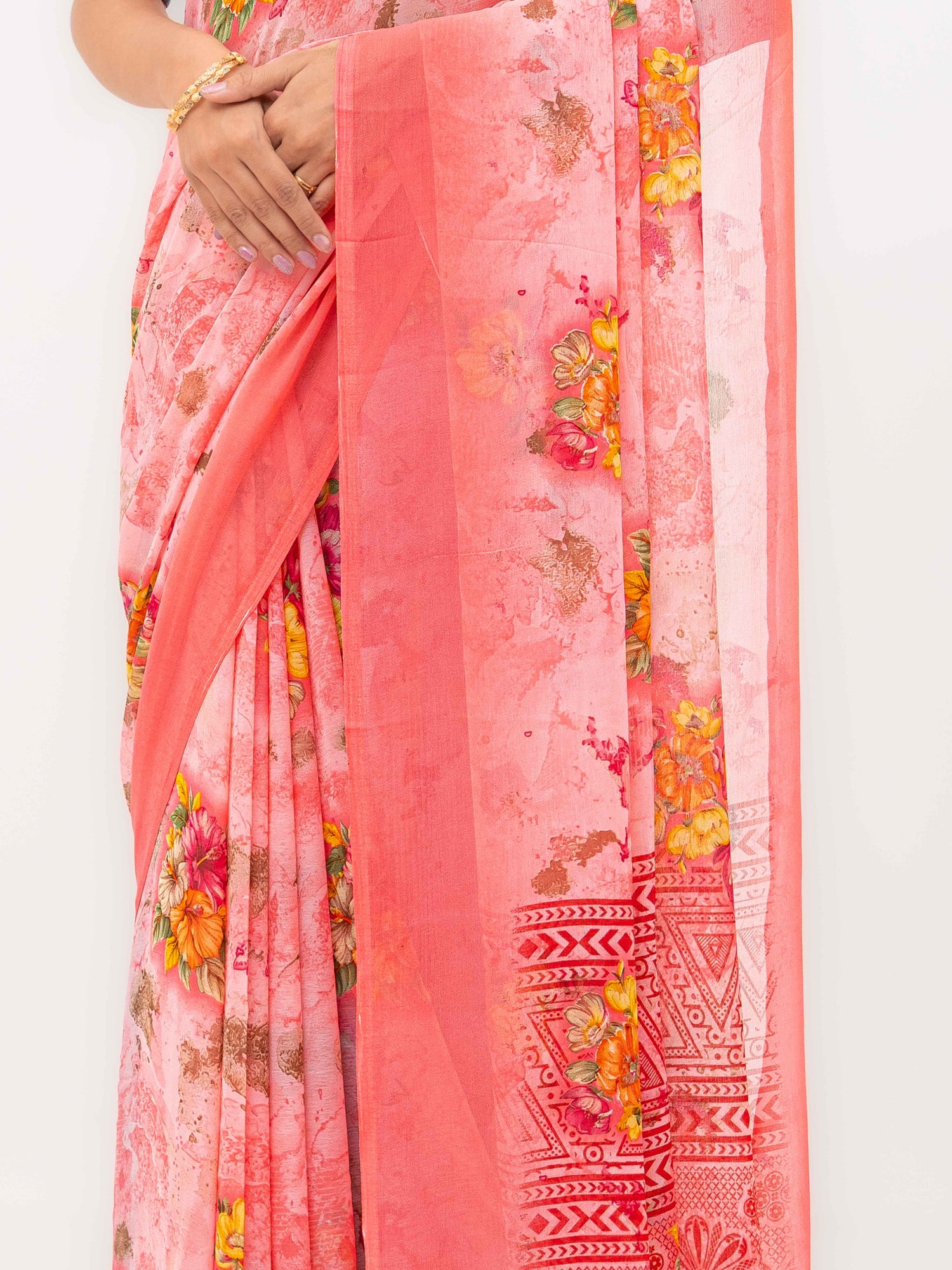 Baby Pink Chiffon Saree