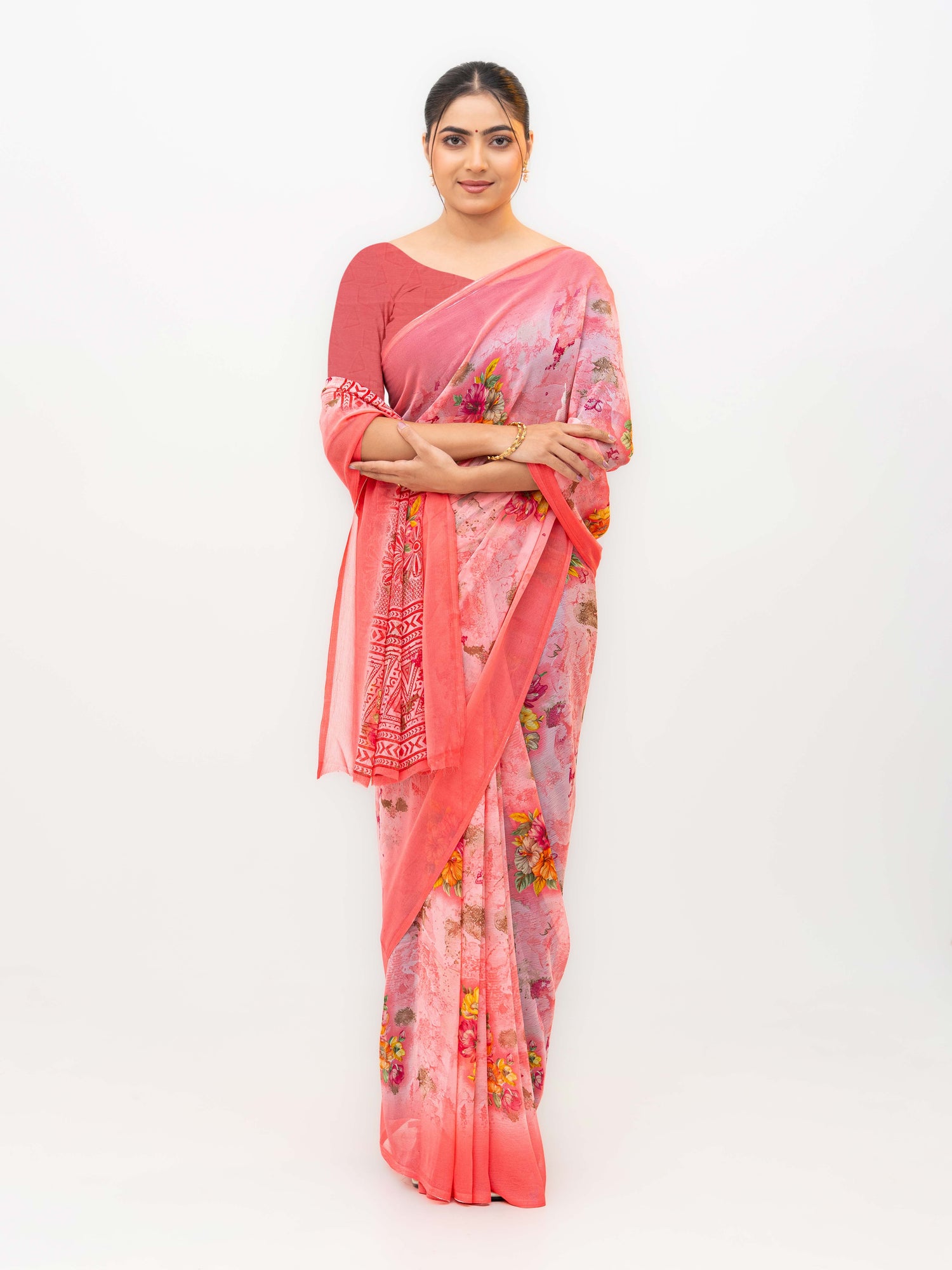 Baby Pink Chiffon Saree