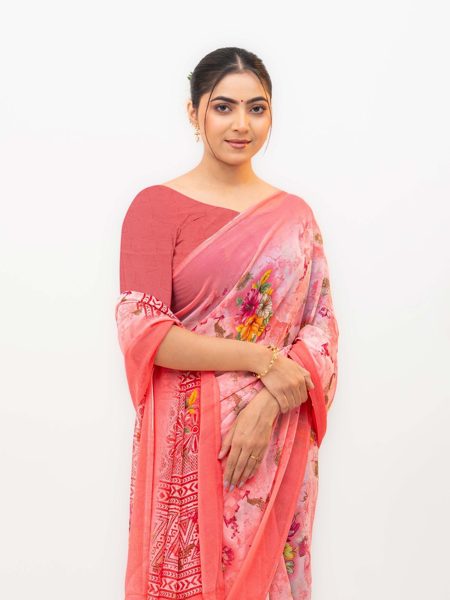 Baby Pink Chiffon Saree