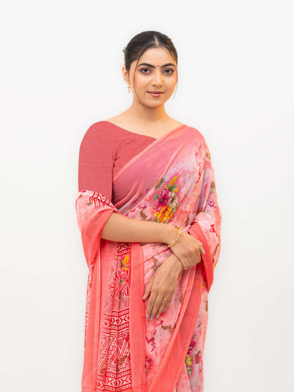 Baby Pink Chiffon Saree