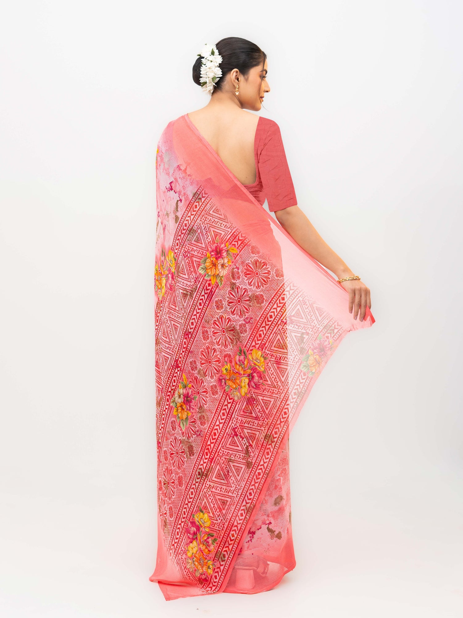 Baby Pink Chiffon Saree