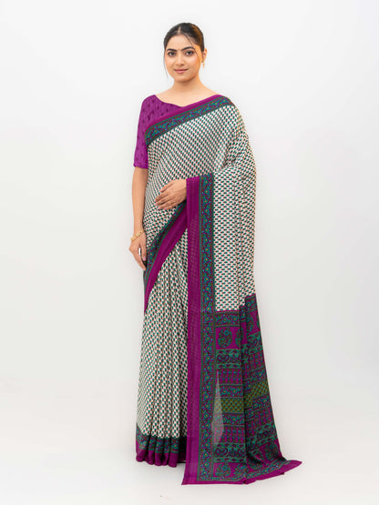 Cream Crepe Saree