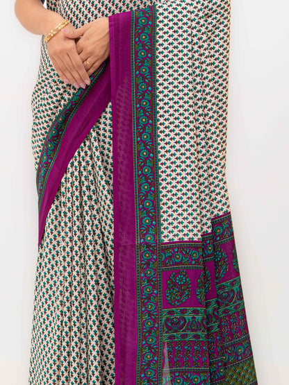 Cream Crepe Saree