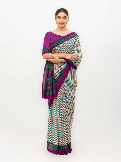 Cream Crepe Saree