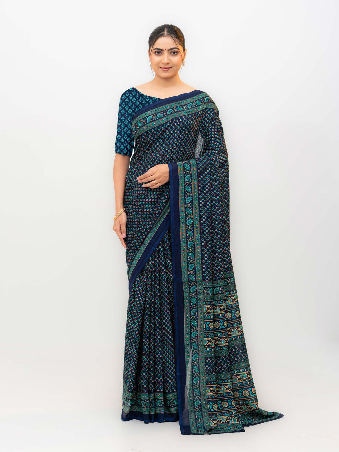 Navy Blue Crepe Saree