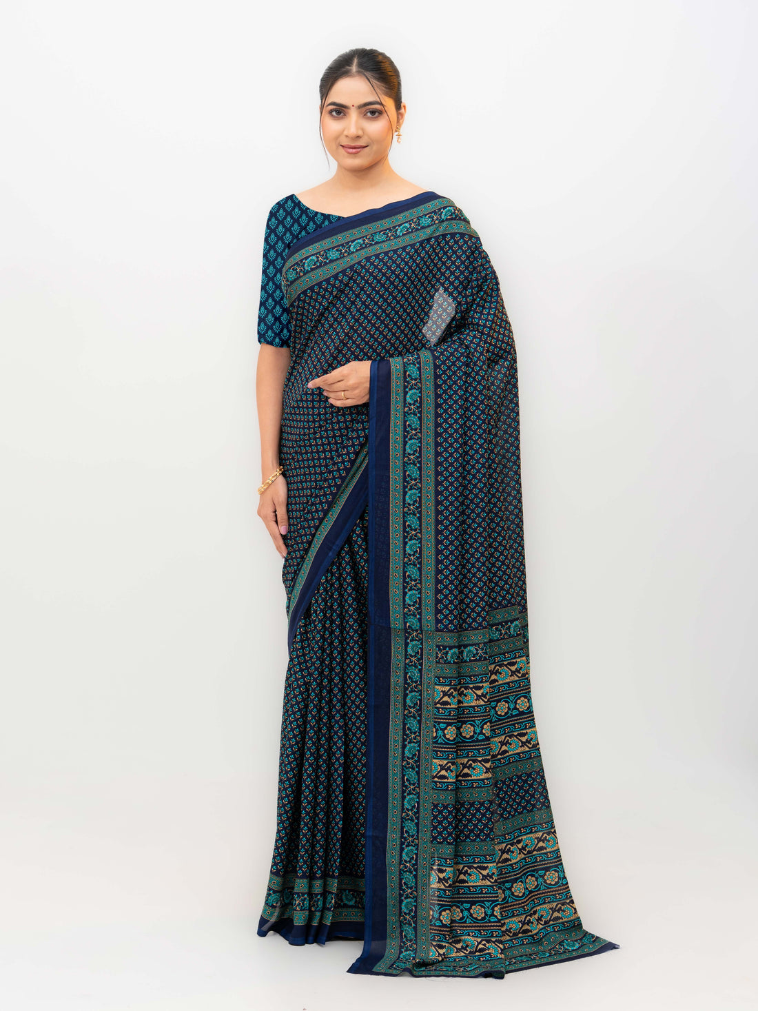 Navy Blue Crepe Saree