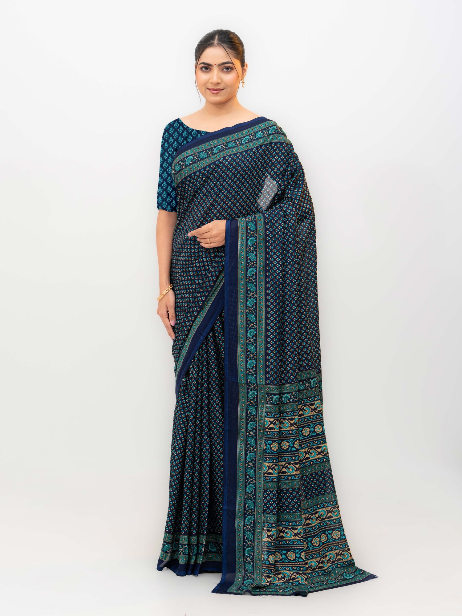 Navy Blue Crepe Saree