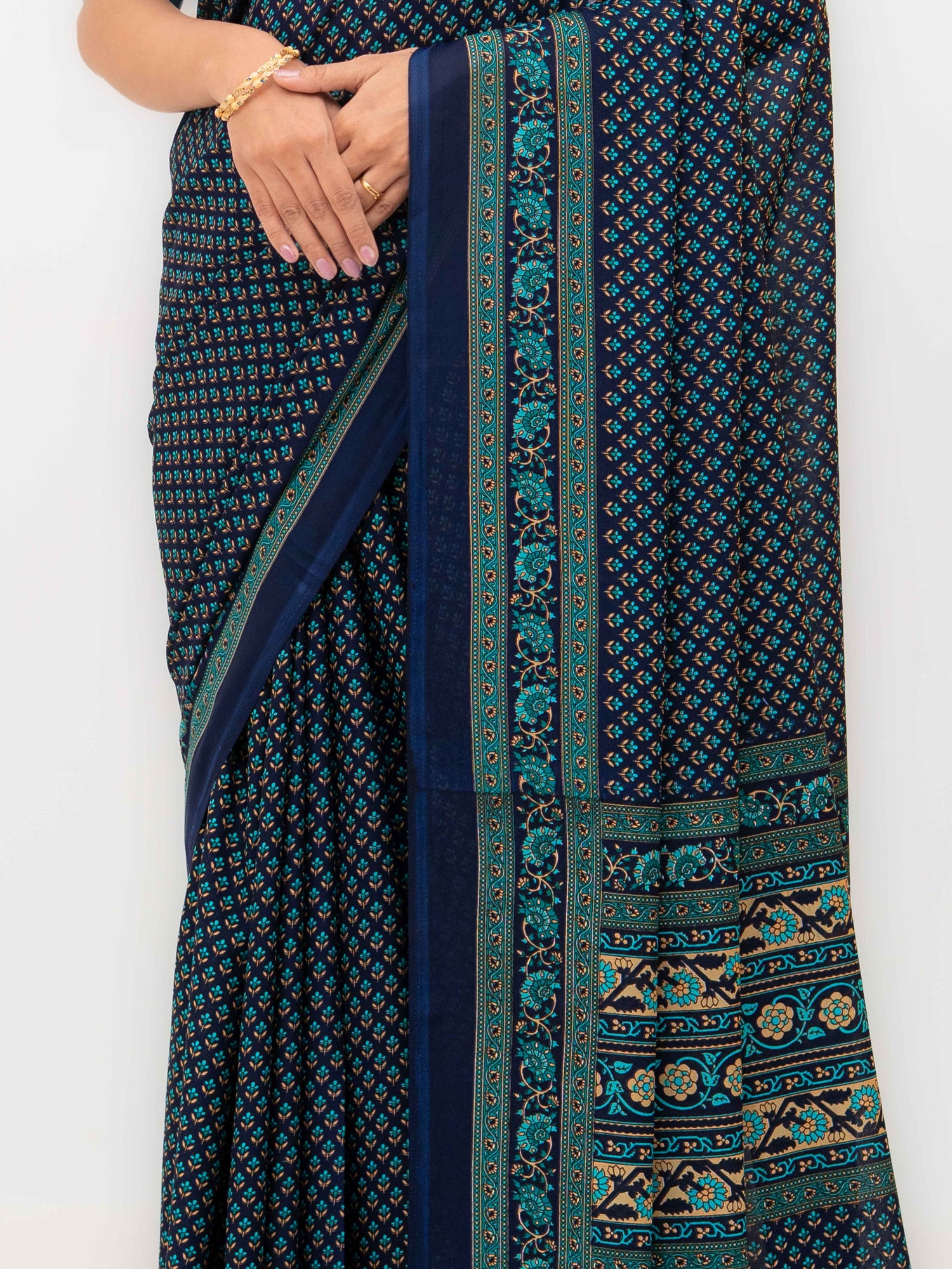Navy Blue Crepe Saree