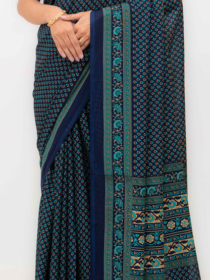 Navy Blue Crepe Saree