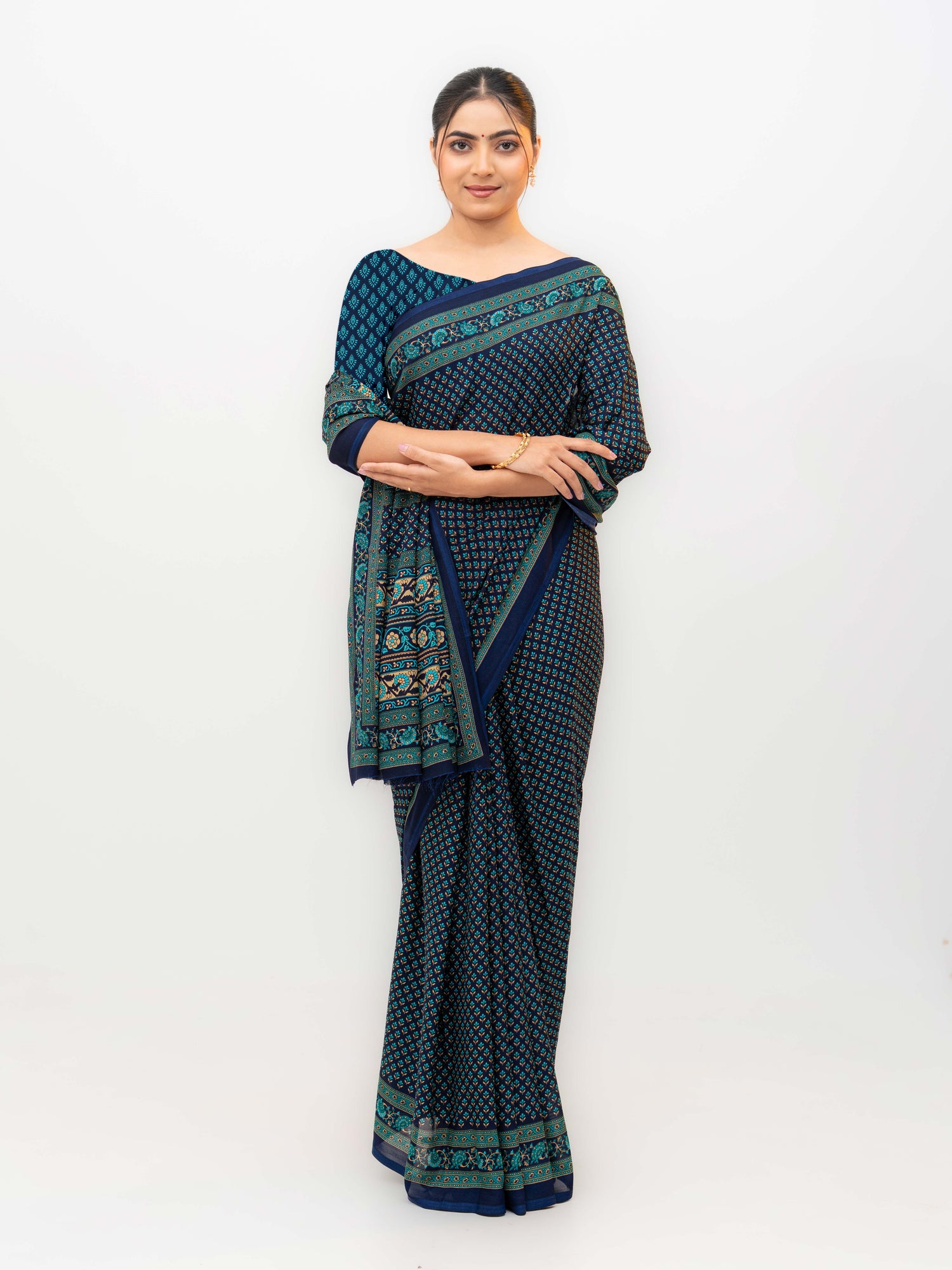Navy Blue Crepe Saree