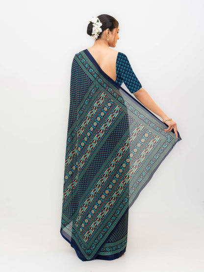 Navy Blue Crepe Saree