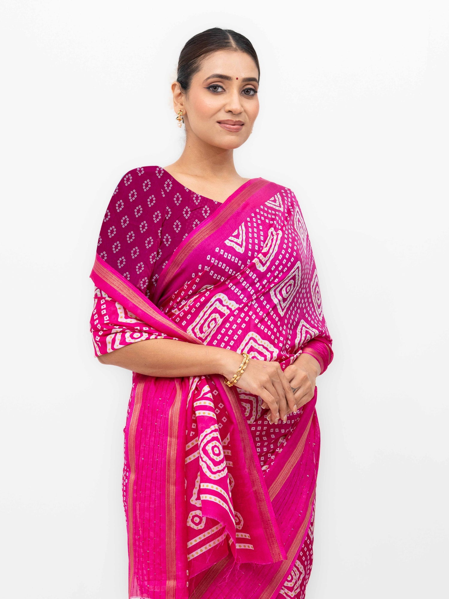 Magenta Pink Viscose Bandhani Saree