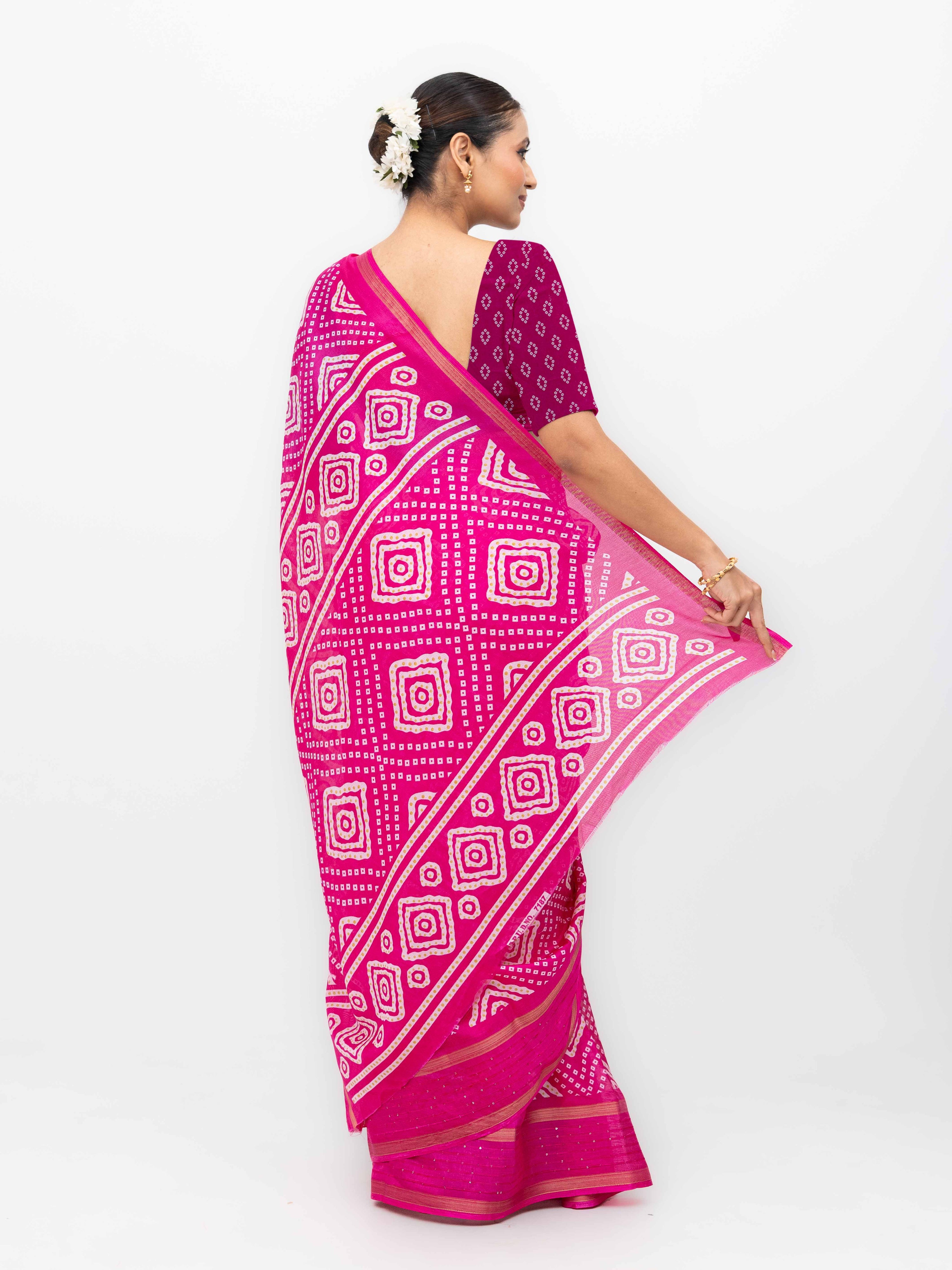 Magenta Pink Viscose Bandhani Saree