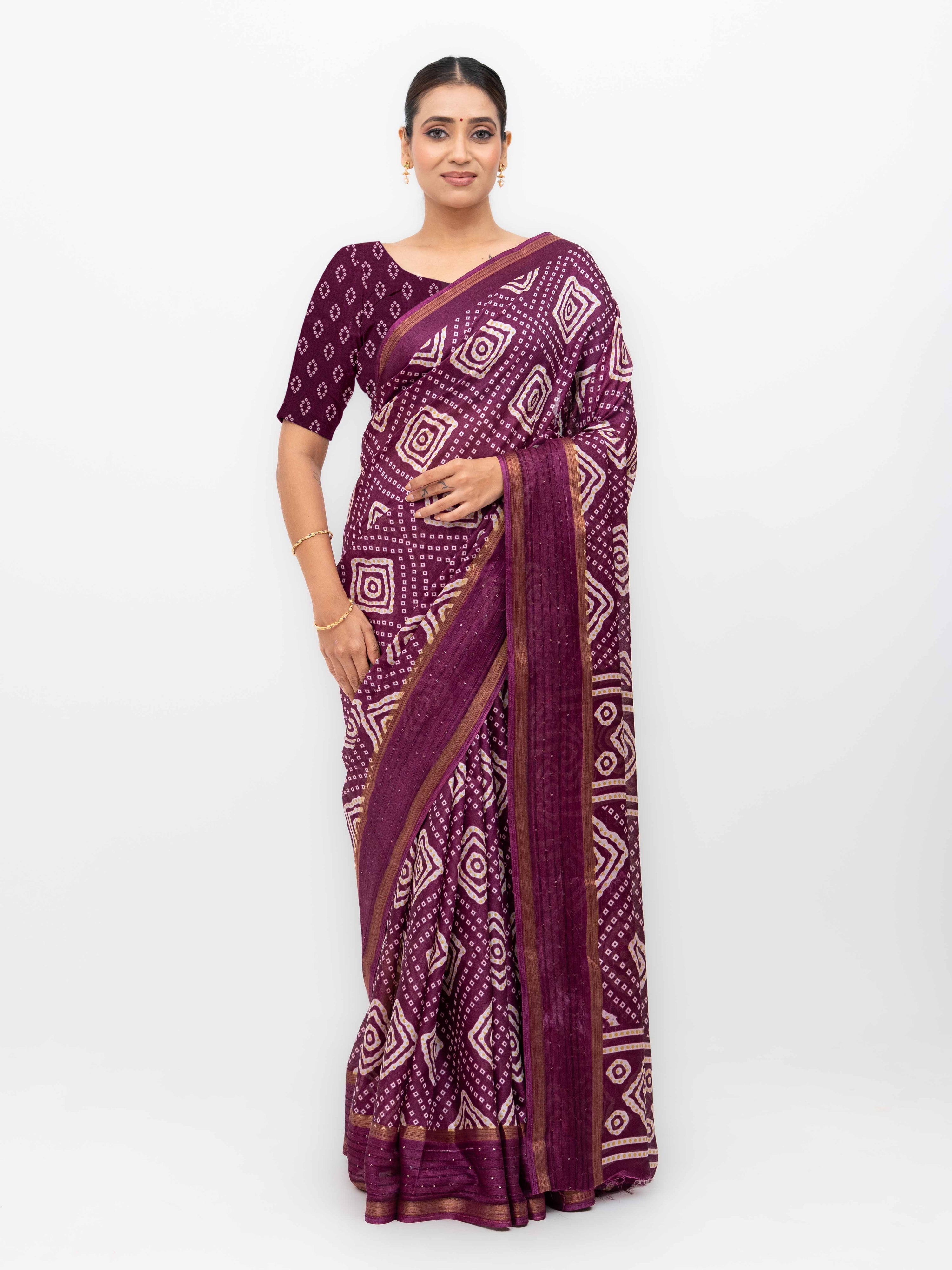 Dark Purple Viscose Bandhani Saree